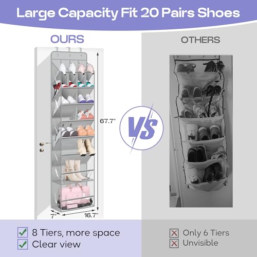 MISSLO Clear Over the Door Shoe Organizer Large Deep Pockets Hanging Shoe Rack for Closet Fit 20 Pairs Shoe Holder for Sneakers Boots Storage，Grey - color: Grey