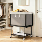 STO STO Rolling Laundry Hamper with Lockable Wheels, 29-Gallon (110L) Laundry Cart with Removable Canvas Bag, 2-Tier Clothes Basket Hamper with Shelf for Closet, Bedroom, Bathroom, Laundry Room