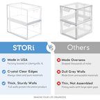 STORi Audrey Stackable Clear Bin Plastic Organizer Drawers | 2 Piece Set | Organize Cosmetics and Beauty Supplies on a Vanity | Made in USA - size: 4.5" Tall Set