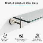 Glass Shelves for Bathroom,16-Inch Brushed Nickel Floating Bathroom Shelf Stainless Steel Tempered Glass Shelf Modern Shelves Wall Mounted - color: Brushed Nickel, size: 16"without railing