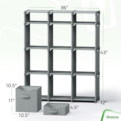 Cube Storage Organizer with Storage Bins Included - The Perfect Closet Organizers and Storage Solution. Includes 12 Storage Cubes, Great For Toy Storage, Closet Storage, Clothes Storage (Grey) - color: Grey, size: 12 Storage Cubes