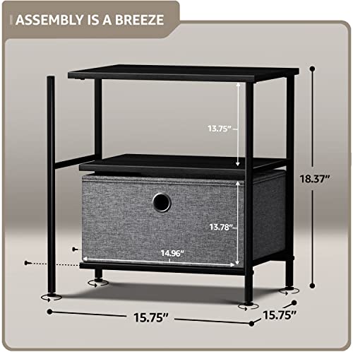 Sorbus Nightstand 1-Drawer Shelf Storage - Bedside Furniture & End Table Chest Dresser with Steel Frame, Wood Top & Easy Pull Fabric Bins for Home, Bedroom, Closets, Bathroom, Office & College Dorm - color: Black/Charcoal, style: 1 Drawer