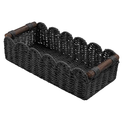 Toilet Paper Storage Basket Bathroom Counter Organizer Wicker Baskets for Organizing Cute Basket for Bedroom Nursery Room Kitchen Bathroom Decor -Black - color: Black