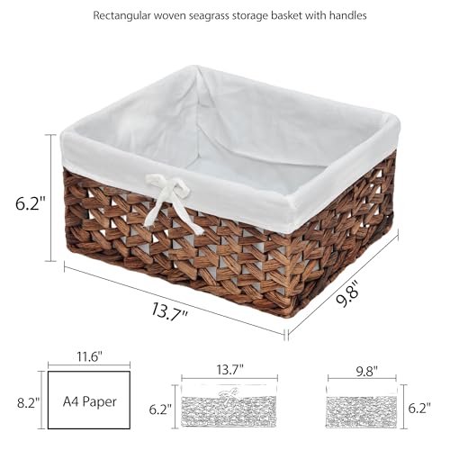 Rectangular Woven Seagrass Storage Bins with Handle,Kingwillow. (water hyacinth, Medium) - size: Medium