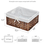 Rectangular Woven Seagrass Storage Bins with Handle,Kingwillow. (water hyacinth, Medium) - size: Medium