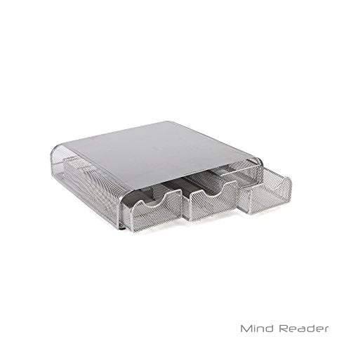 Mind Reader Perch Monitor Stand Desk Organizer, Silver Metal Mesh - size: 13.25"L x 12.5"W x 3"H