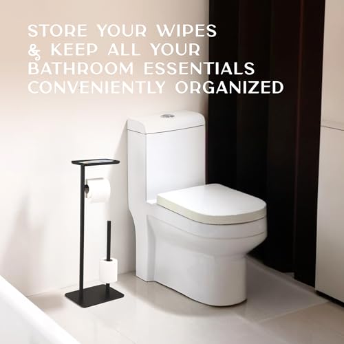 Day Moon™ - Toilet Paper Holder - Modern Roll Holder for Bathroom - 1 Pack - Free Standing - with Shelf, Black - color: Matte Black, size: Free Standing 1 Pack