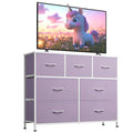 WLIVE 7 Drawer Dresser TV Stand, Entertainment Center, Media Console Table with Metal Frame and Wood Top for TV up to 45 inch, Chest of Drawers for Bedroom, Living Room, Purple - color: Purple