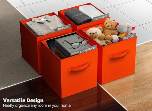 Sorbus Fabric Storage Cubes - 6 Foldable Storage Bins for Organizing Pantry, Cubbies, Toy Box - Clothes Storage & Closet Organizer - 13 Inch Collapsible Cube Baskets for Shelves with Handle - color: Orange, size: 13 Inch