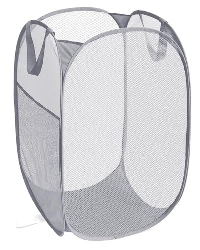 Durable Collapsible Laundry Baskets, Foldable Laundry Hamper with Side Pocket, Tear-resistant Clothes Hampers for Bathroom, Laundry, Kids Room, Dorm or Travel Grey - color: Gray, size: Pop Vertical