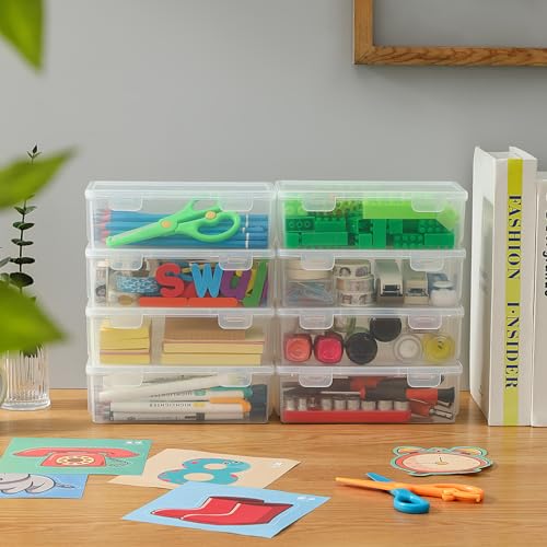 Clear Translucent Pencil Cases and Pencil Boxes, 8-Pack Stackable Plastic Pencil Box with Snap Lid – Large Marker Organizer for Art Supplies and Desk Organization – Rectangular Large - size: Clear Rectangular Large - 8 Pack
