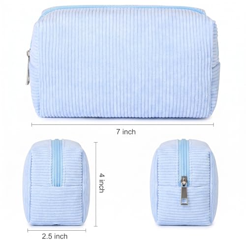 SOIDRAM 2 Pack Corduroy Makeup Bag for Women, Blue Makeup Pouch Small Cosmetic Bag Travel Toiletry Organizer for Skincare, Brushes & Essentials - color: Corduroy Blue, size: 2 Pack