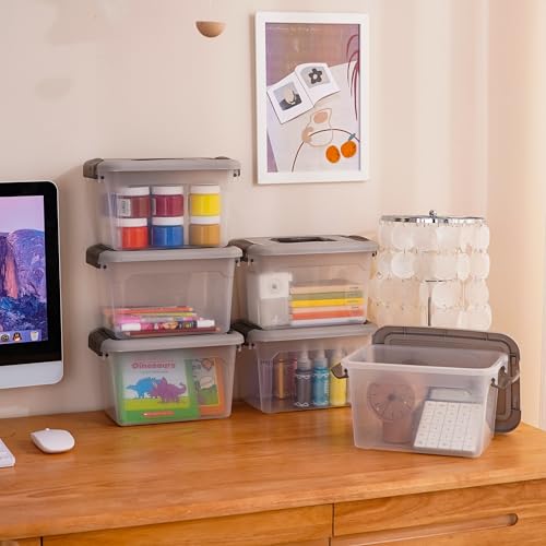 Citylife 4 Packs 6 QT Plastic Storage Bins with Latching Lids Stackable Storage Containers for Organizing Clear Storage Box for Garage, Closet, Kitchen - size: 6.0QT, style: 4 PACK GREY
