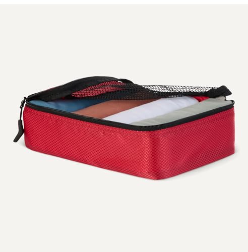 Amazon Essentials 4-Piece Space-Saving Packing Cubes Travel Accessories Set, Luggage Organizer with Double Zipper, Mesh Top, Small, Red (Previously Amazon Basics) - color: Red, size: 4 x Small