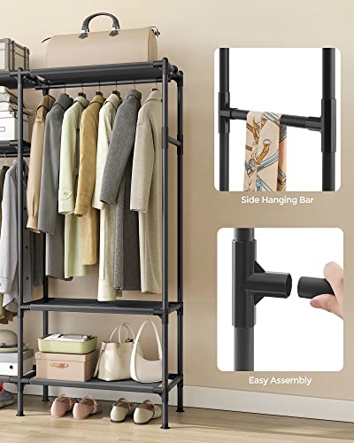 SONGMICS Heavy Duty Clothes Rack, 65 Inch Freestanding Portable Wardrobe with Hanging Rails and Shelves, Total Load 242 lb, Easy Assembly, for Cloakroom, Bedroom, Black URDR201B02 - size: 65"L x 17.7"W x 74.8"H