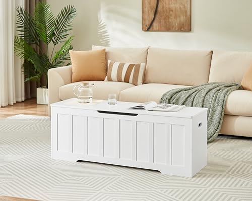 VANKILEY 51.2" Storage Chest Extra Large,Storage Bench with 2 Safety Hinges,Shoe Bench,51.2 * 15.7 * 19.1 inches,Wooden Trunk for Bedroom,livingroom,entryway,Supports 220 lb,Easy Assembly(White). - color: White