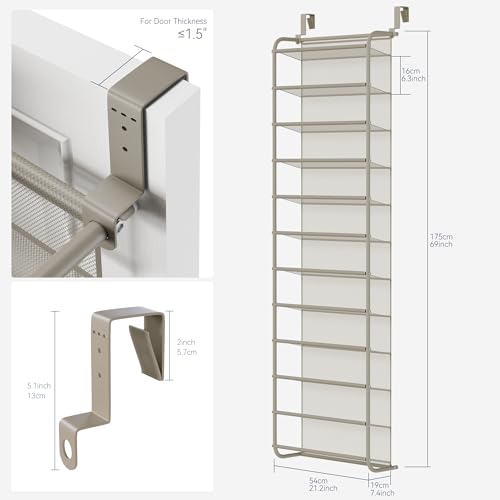 Whitmor 36 Pair Over The Door Shoe Organizer, 12 Tier Hanging Shoe Organizer, Heavy Duty Metal & Mesh Shoe Holder, Hanging Shoe Rack for Closet Organizer & Storage, 69"L x 21.7"W x 7.5"H, Mocha - color: Mocha, size: Shoe Rack