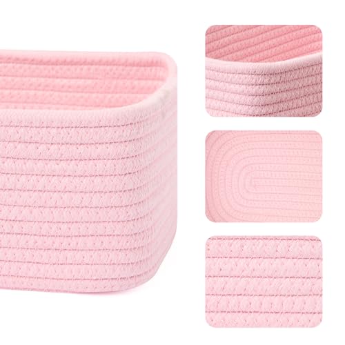 MiniArk Small Storage Baskets for Organizing | Closet Organizer Bins | Shelf Toy Basket | Woven Rope Baskets | Cube Decorative Box | Shallow Basket | 11.5x7.5x4.7” | 3 Packs Light Pink - color: Light Pink, size: 3pcs-L11.5xW7.5xH4.7"