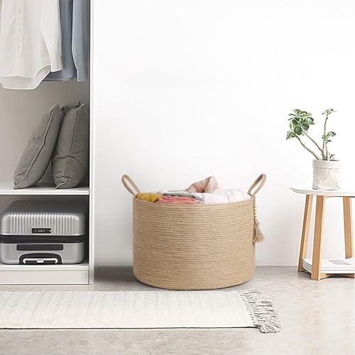 Mkono Extra Large Laundry Basket Woven Storage Baskets for Blankets Toys Clothes Organizer, Decorative Clothes Hamper 21.7" x 13.8" - color: Brown, size: 21.7" W × 13.8"L