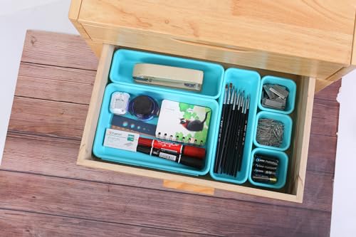 Kutesna 15 PCS Interlocking Desk Drawer Organizer Separator for Office,Bathroom,Kitchen,Makeup（Blue&Green） - color: Blue&Green, size: 15PC