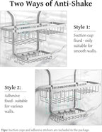 YASONIC Never-Rust Aluminum Hanging Shower Caddy – Over-the-Showerhead Organizer with 10 Hooks for Razor and Sponge – Includes Soap Basket – Silver - color: Silver