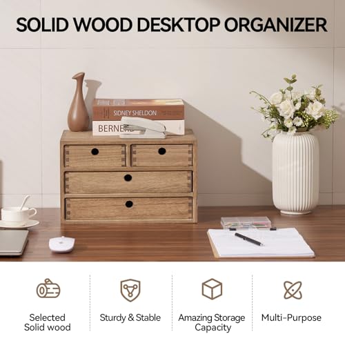 Kirigen Wood Desktop Storage Cabinet/Workspace Document Office necessity Organizer with 4 Drawers/Home,office Letter Mail Sorter with 3 levels/Hold Makeup Box (BR, 3-layer &4 drawers) Dark brown - color: Dark brown, size: 3-layer &4 drawers