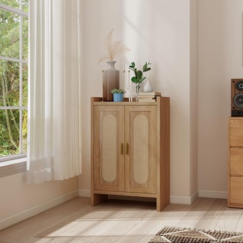 Panana 5 Layer Farmhouse Style Shoe Cabinet, Wooden Freestanding Shoe Rack with 2 Doors and Adjustable Shelves, Shoe Storage Organizer for Entryway Hallway Closet (Rattan Brown, 6 Tier) - color: Rattan Brown, size: 6 Tier