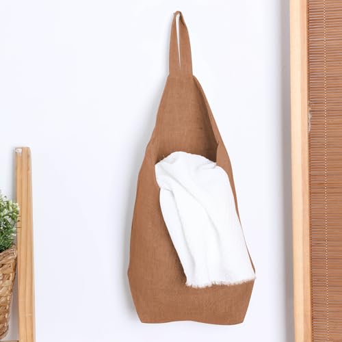 100% Linen Hanging Storage Bags Baskets 2 Pcs, Small Wall Storage Bag for Kitchen, Bedroom, RV Camper Organizer, Sewing Room, Nursery Storage, Kids Room (Brown) - color: Brown
