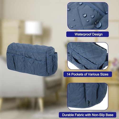 uxcell Sofa Armrest Organizer Non-Slip Armchair Caddy Waterproof Couch Remote Holder Organizers with 14 Pockets for TV Remote Control Cell Phone Magazines Sofa Organization, Navy Blue - color: Navy Blue