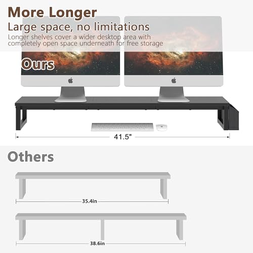 LAND·VOI Dual Monitor Stand Riser,41.5'' Long Monitor Stand for 2 Monitors, Wood and Steel Computer Monitor Stand, Desktop Oraganizer with Pen Holder, Monitor Riser for Desk Computer,Laptop,TV, Black - color: Black, size: Single-Type