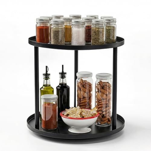 MUNEK 9" Lazy Susan Organizer,2 Tier Rotating Spice Rack Organization,Metal Lazy Susan for Table Top,Pantry, Bathroom, Vanity, Black - size: 2 Tier