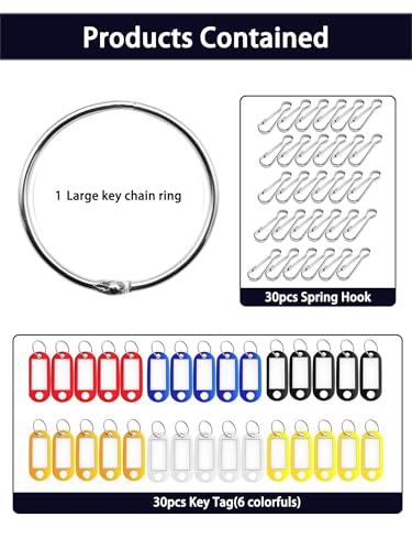 Portable Key Organizer, Key Organizer Keychain,30 Key Tags with Ring and Individual Spring Hooks,1 Key Holder,Suitable for Company, Home,Multiple Keys, Office, Janitor, Hotel, Apartments KeyManagement