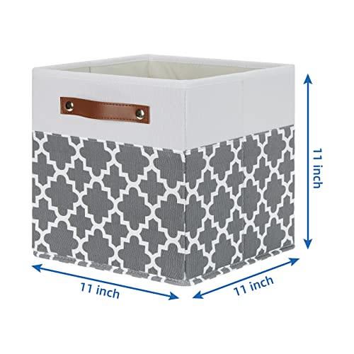 Temary 11x11x11 Cube Storage Bins Cube Organizer Bins 4 Pack Canvas Storage Bin for Home, Cube Storage Basket with Leather Handles(Grey Lattice) - color: Grey Lattice, size: 11×11×11