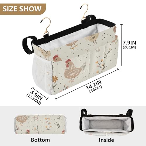 Bedside Caddy Metal Frame Hanging Organizer Bunk Bed Dorm Accessories Hook And Loop Storage Bag Large Pockets Flower Cock Dots - color: Flower Cock Dots