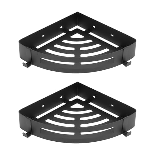 NearMoon Bathroom Corner Shelf Shower Caddy 2 Pack, No Drill 304 Stainless Steel Shower Organizer with 2 Hooks (Matte Black) - color: Matte Black