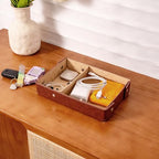 PU Leather Valet Tray Small NightStand Bedside Entry Table Trya with Partition for Phone Jewelry Glasses Keys and Coins Father's Day Birthday Gifts (Brown and Pink) - color: Brown and Pink