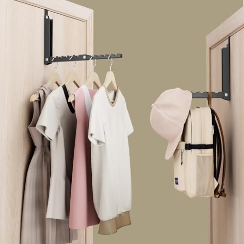 BAKON Over The Door Hooks, Small Space Double Folding Portable Over The Door Drying Rack for Laundry, Bathroom, Bedroom, Travel Storage and Drying (1Pack,Black) - color: Black