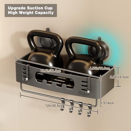 Voldra Shower Caddy Suction Cup, Shower Shelves for Inside Shower No Drilling, Aluminum Suction Showers Organizer for Wall with Towel Bar & Hooks Removable Bathroom Storage Rack(1 Pack-Gray) - color: Grey-Rectangle, size: 1 Pack