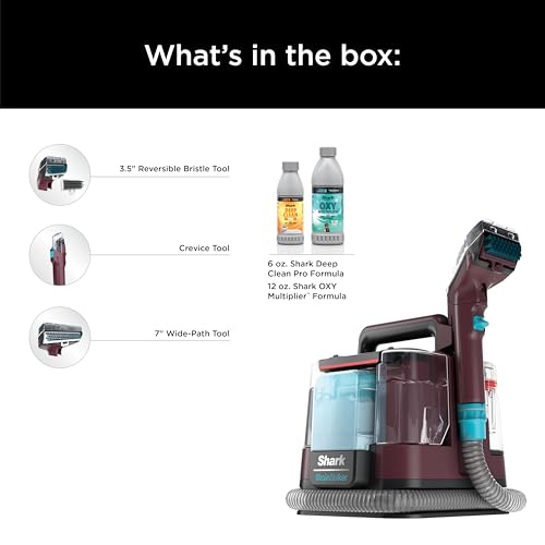 Shark Carpet Cleaner Machine, Portable Upholstery StainStriker, Spot, Odor & Stain Remover, 2 Carpet Cleaner Solutions, 3 Tools, Perfect for Pet Hair, Area Rugs, Couches, Burgundy, PX203BRN - style: StainStriker