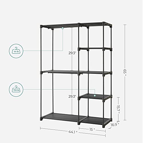 SONGMICS Portable Closet, Freestanding Closet Organizer, Clothes Rack with Shelves, Hanging Rods, Storage Organizer, for Cloakroom, Bedroom, 44.1 x 16.9 x 65 Inches, Black URYG24BK - color: Black