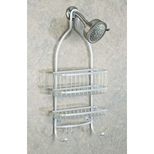 iDesign - 61974 York Metal Wire Hanging Shower Caddy, Extra Wide Space for Shampoo, Conditioner, and Soap with Hooks for Razors, Towels, and More, 10" x 4" x 22", Pearl White - color: Pearl White