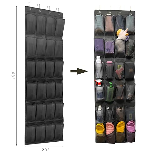 Over The Door Shoe Organizer with 24 Large Breathable Mesh Pockets Sturdy Closet Door Shoe Storage Holder Hanging SimpleHouseware Men Women Kids Shoe Holder for Rack (Black) - color: Black