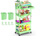 Goovilla 4 Tier Rolling Utility Cart Organizer with Removable Drawer, Stable and Sturdy Green Rolling Storage Carts with 2 Lockable Wheels for Bathroom, Kitchen, Snack, Craft, Makeup, Baby Essentials - size: 4 Tier, style: Green
