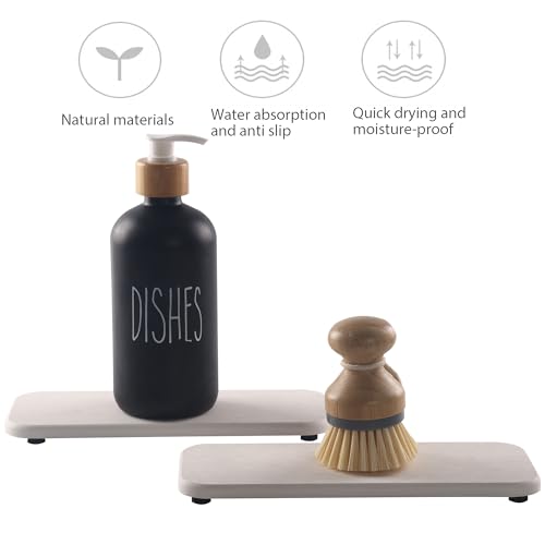 NiuYichee 2 Pcs Water Absorbing Stone Trays, Kitchen/Bathroom Sink Soap Dish, Diatomite Tray Used for Hand Soap & Cosmetic Bottles in the Modern Home, 4" W x 9" L, White - color: White, size: 9" x 4"
