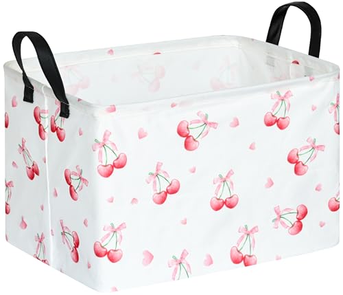 Pink Cherry Toy Box Chest Kids Hamper Storage Basket Collapsible Organizer Bin Gift Baskets for Home/Dorm/Kitchen/Pet/Office/Closet/Shelf 14.9" L x 10.2" W x 9.8" H - color: pink cherry