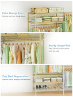 Ulif E11 Heavy-Duty Garment Rack, Metal Freestanding Clothes Rack and Closet Storage Organizer System with 8 Shelves and 4 Hanger Rods, (73.2-97.6)" W x 14.5" D x 71.2" H, Load 1034 LBS, Gold - color: Gold