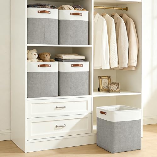 Bagnizer Large Fabric Storage Baskets | 50L Storage Bins, Decorative Linen Closet Baskets with Handles for Organizing, Shelf, Toys, Clothes, Home, Office, Nursery, 17x12x15Inches (Grey&White) - color: Gray / Off-White, size: Extra Large -17"x12"x15"