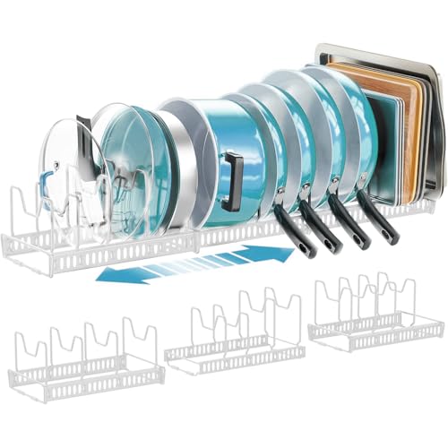 3-Pack Pots and Pans Organizer for Under Cabinet, 2Tier 14 Dividers 3 DIY Method Expandable Easy Install, Kitchen Pot Pan Lid Rack Storage Holder Organizers Inside Cabinet, White - color: White