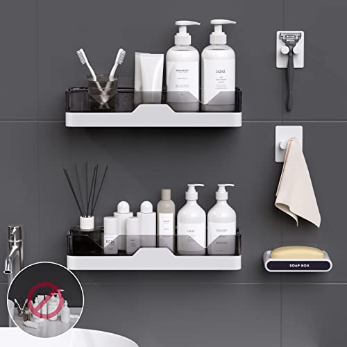 2-Pack Shower Caddy, Adhesive Shower Shelves with Soap Holder and 2 Razor hooks, No Drilling Shower Racks, Used for Bathroom and Kitchen - color: 2pcs Grey+Soap Holder