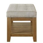 24KF Large Rectangular Upholstered Tufted Linen Fabric Ottoman Bench, Padded Bench with Solid Wood Shelf-Linen - color: Linen-bench, size: 16"D x 44"W x 18"H